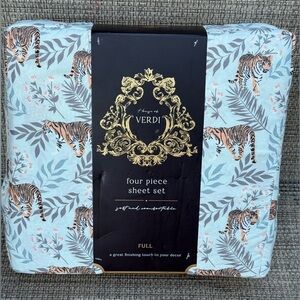 Verdi Tiger Jungle Safari Pattern Palm Trees Polyester FULL Sheet Set 4pc
